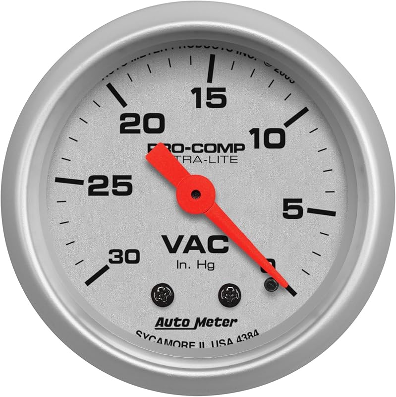 Manômetro de vácuo mecânico AUTO METER Ultra-Lite 4384 com iluminação incandescente – 5,88 cm