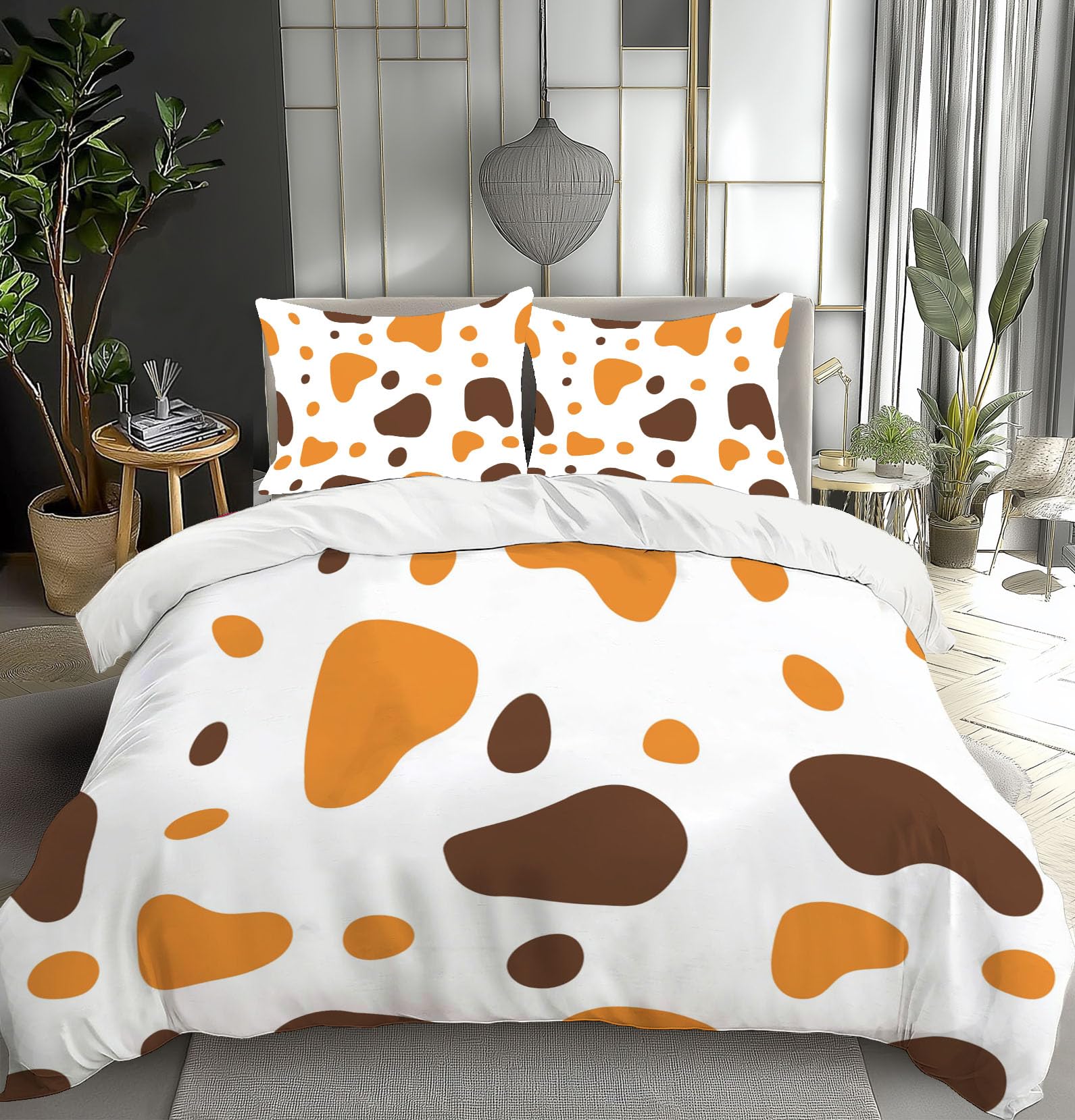 Parure de lit vache blanche 140x200cm anti-plis en microfibre douce avec zips faciles