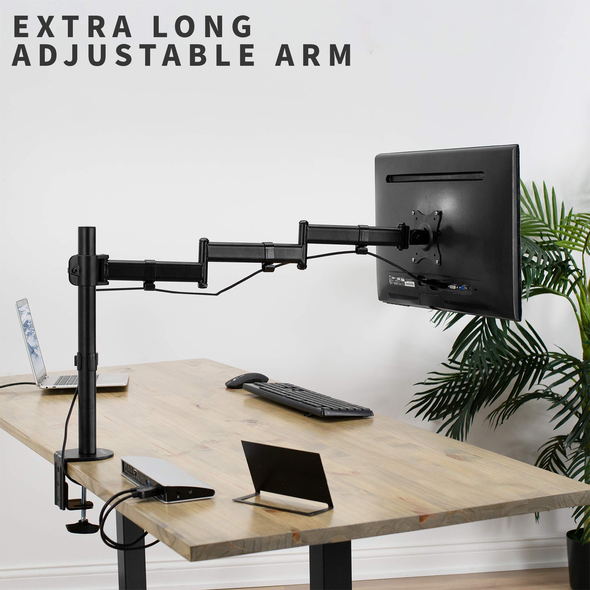 VIVO Support de bureau simple pour écran d'ordinateur de 13 à 32", bras réglable extra long, support VESA pour 1 écran, VESA max 100 x 100, noir, STAND-V101N