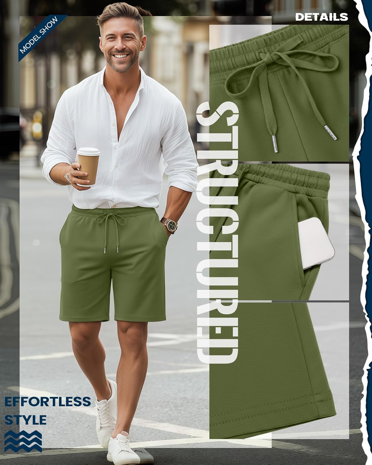 Neer 4 Pack Men Casual Shorts Cotton Summer Shorts Bermuda Athletic Drawstring Elastic High Waist Lightweight Shorts - Image 6