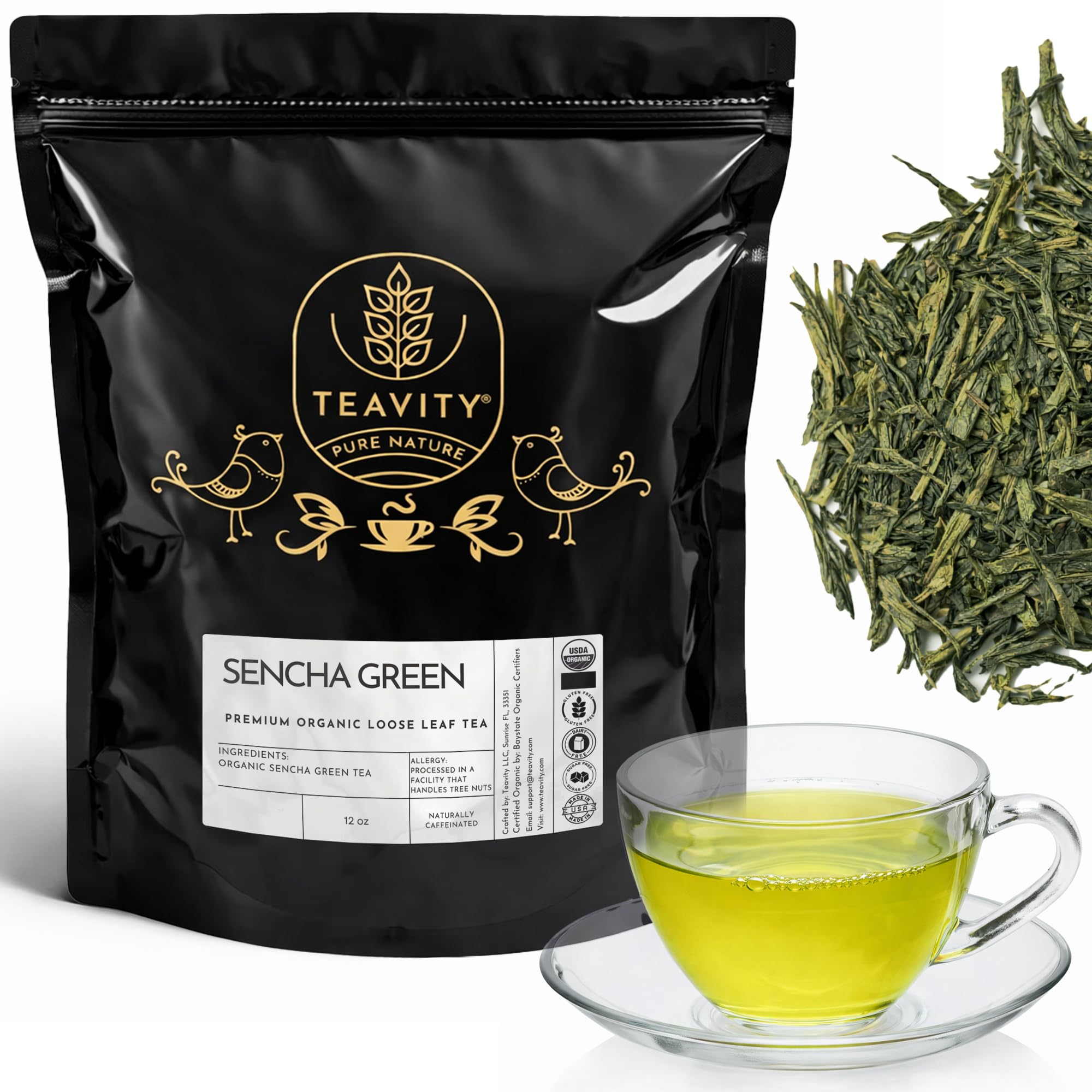 Teavity Organic Sencha Green Tea Loose Leaf, 12 oz Bag, Certified Organic (340g)