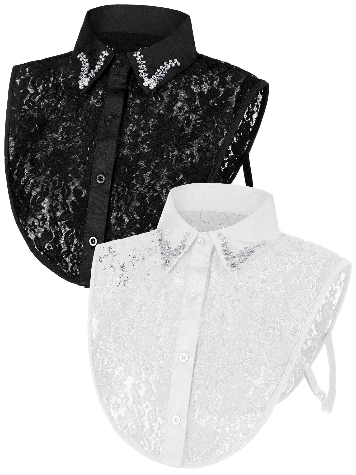 Bencailor 2 Pcs Rhinestone Fake Dickey Collar for Women False Half Shirt Blouse Detachable Collar