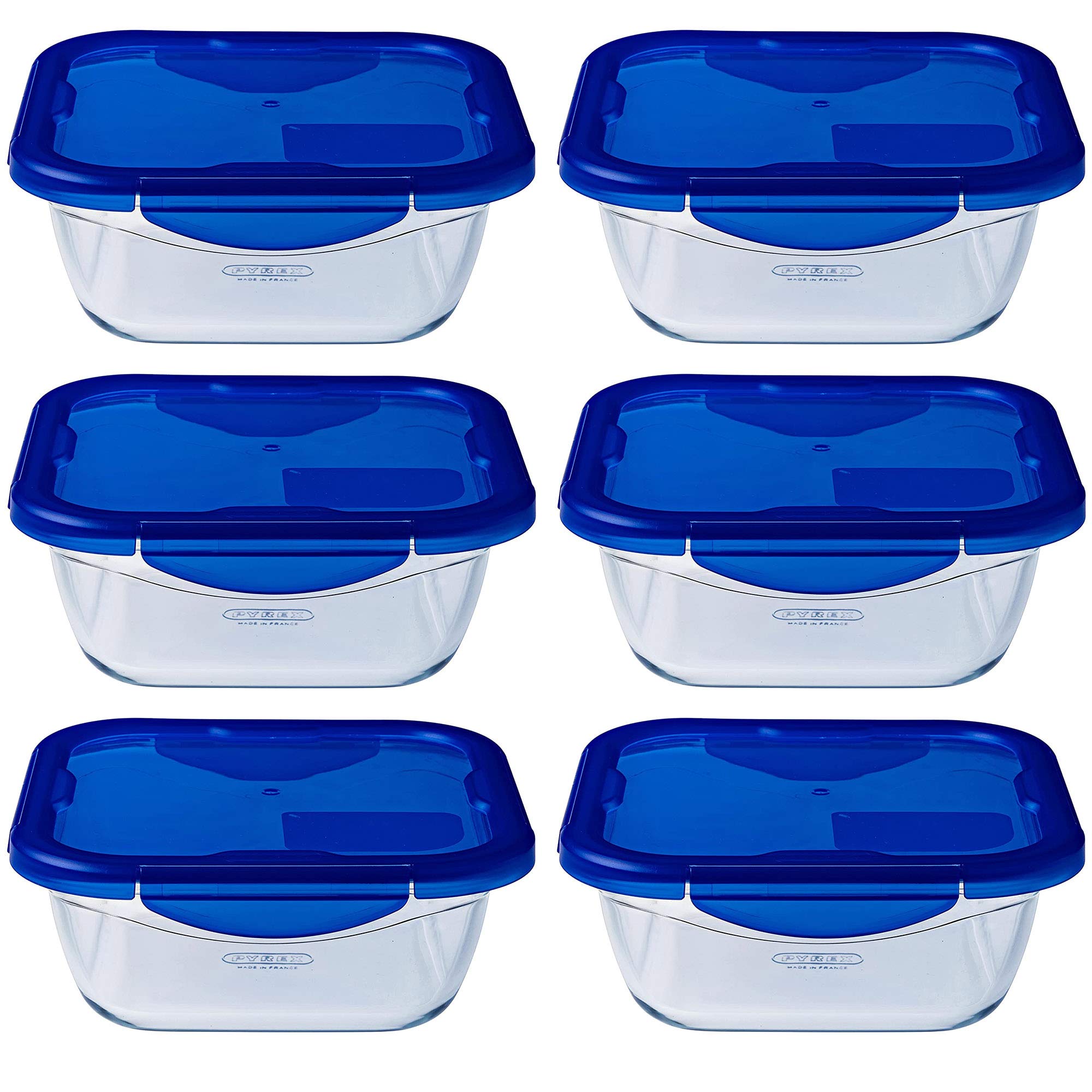 Pyrex Blue,Orange Easy Wash Cook & Go Square Container With Lid Large 0.8 Litre Blue (Pack Of 6)