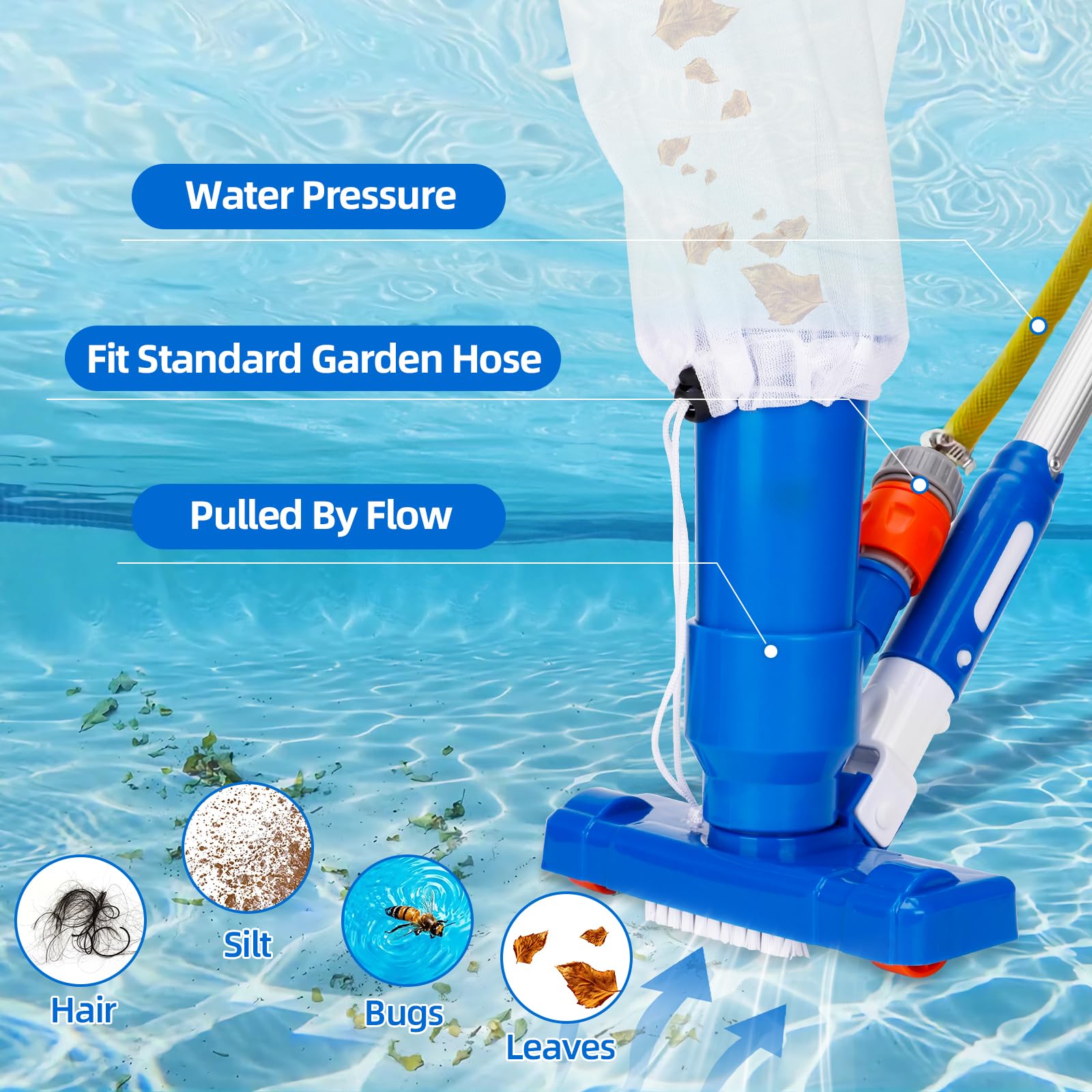 Aspirateur de Piscine,Kit de Nettoyage par Aspiration,Kit d'entretien pour Piscine,Balai Aspirateur Piscines Filtre,Aspirateurs Portable pour Petites Piscines, Spa, Ja-cuzzi, Bain à Remous