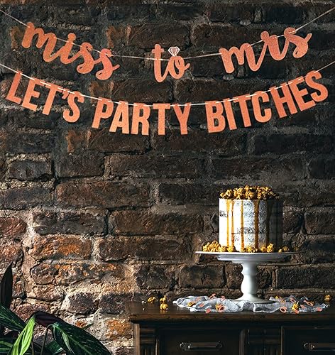 Miniatura 7 de Miss to Mrs, Let's Party Bitches - Juego de pancartas para despedida de soltera, compromiso o fiesta de boda. 2 pancartas brillantes con anillo de