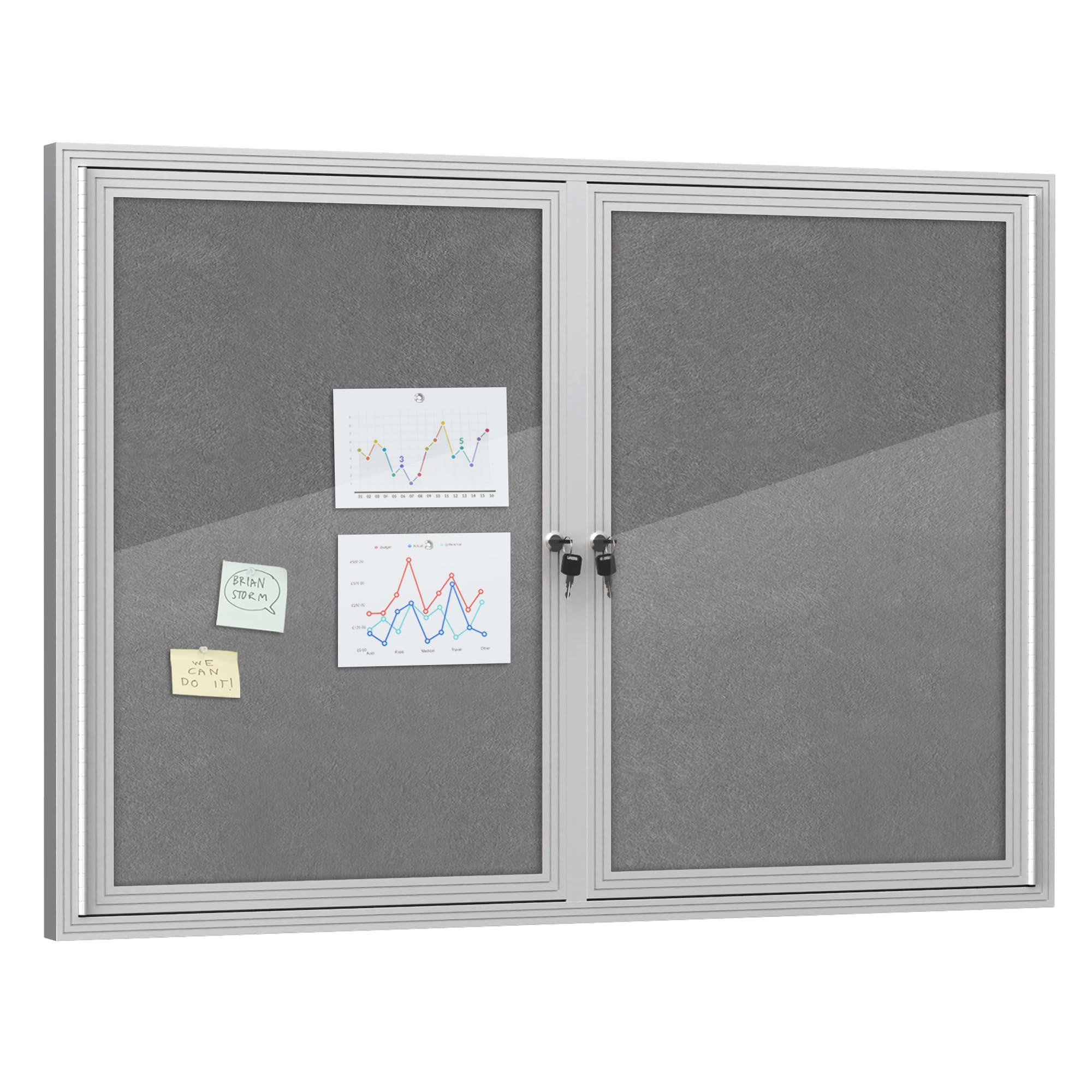 Mifuro 48"x34" Enclosed Bulletin Board, Outdoor Lockable Weather-Resistant Aluminum Cork Noticeboard for School & Office, Silver Frame w/Grey Flet