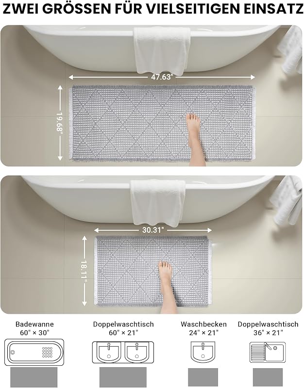 Set covorașe de baie Furicher Boho cu model rombic, 2 piese, antiderapante, lavabile, gri, 51 x 120 cm și 46 x 77 cm
