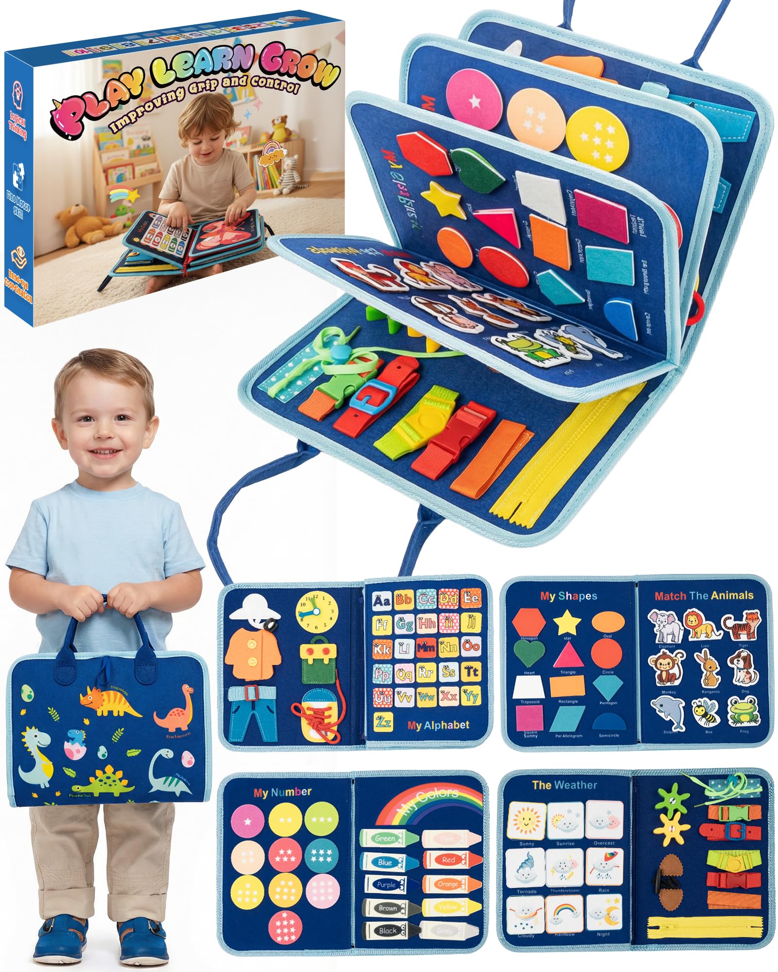 Tablero Ocupado para niños de 1 año, Libro Ocupado para niños pequeños de 1 a 3 años, Juguetes Montessori para niños de 1 año, Actividades sensoriales educativas, Juguete de Aprendizaje de