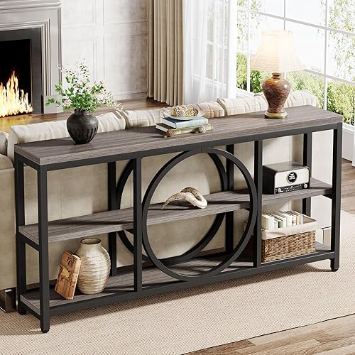Miniatura 3 de Tribesigns Mesa consola extra larga de 70.9 pulgadas para entrada, mesa de sofá detrás del sofá con estantes de almacenamiento de madera de 3