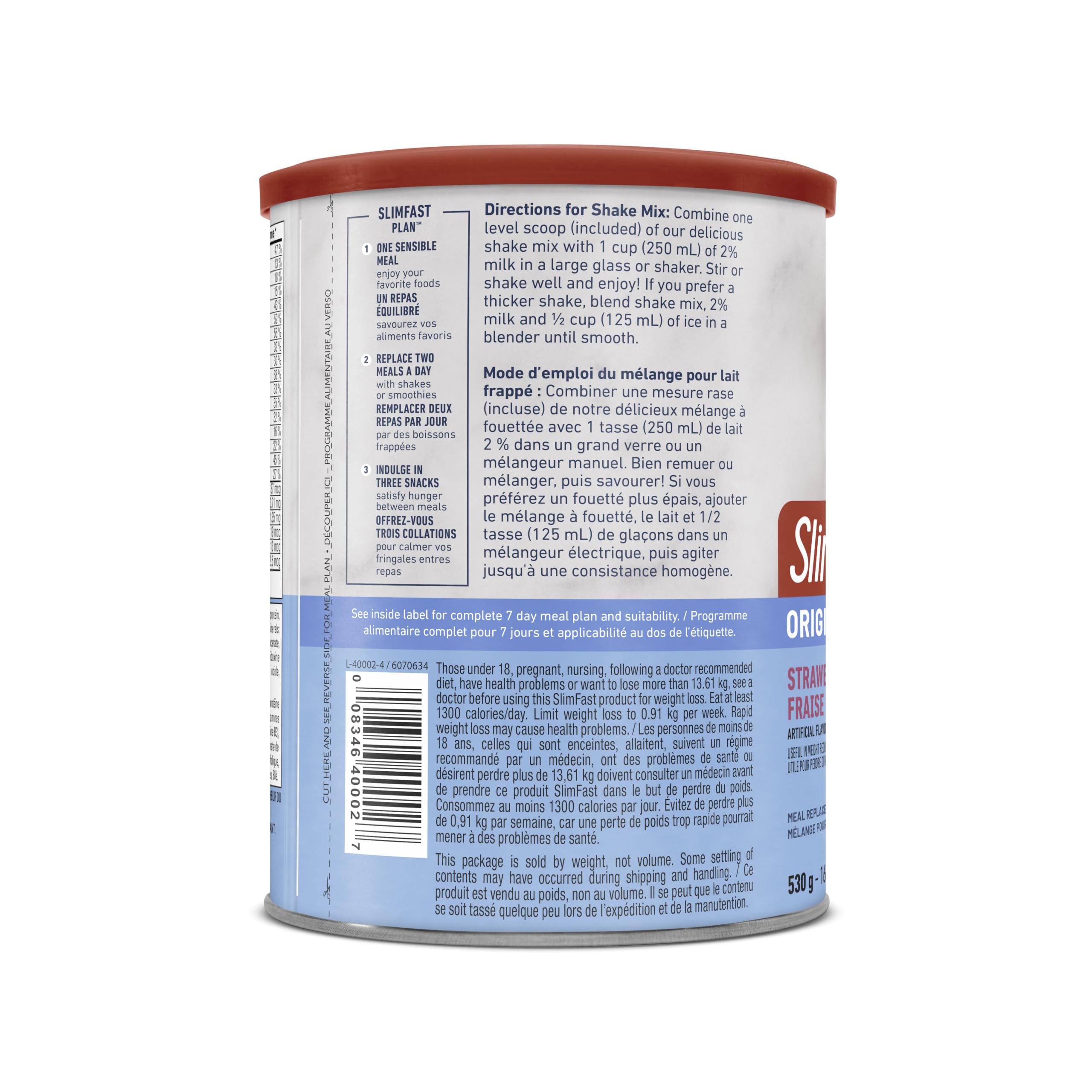 SlimFast Original Poudre de protéine, mélange de substitut de repas – 14 g de protéines + 23 vitamines/minéraux essentiels – Strawberry Supreme, 16 portions [530 g]