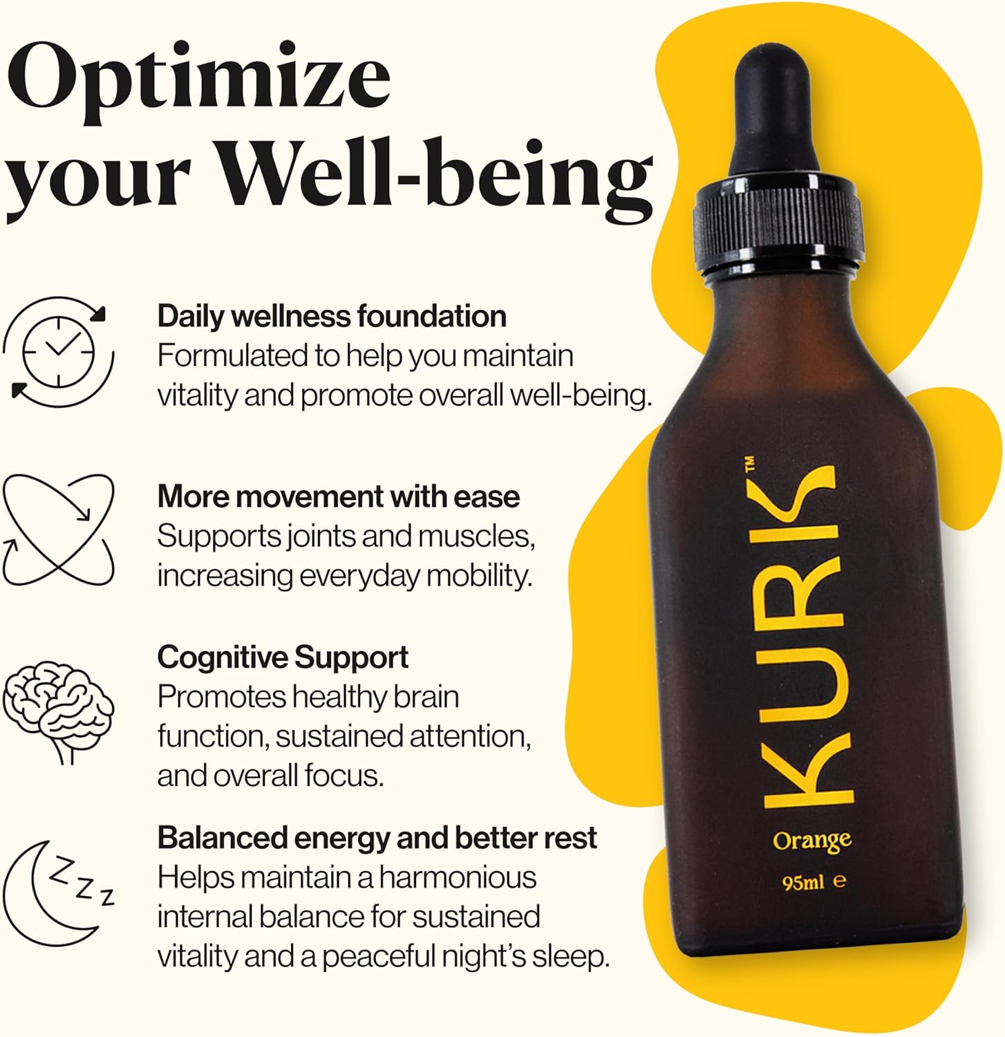 Kurk Essential Liquid Turmeric Curcumin Supplement, Turmeric Drops, Oil for Advanced Everyday Wellness, Focus & Energy, 185x More Absorbable Than Powders, Plant-Based (Orange) (3.2 Fl Oz)