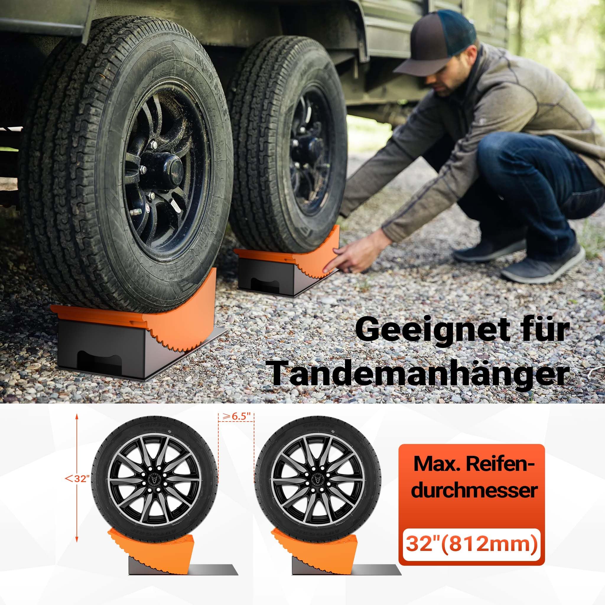 Wiltec 2 Cunei fermaruota 3,5 t/coppia, bloccaruote 42,4 x 17 x 17,4, fermi 20,7 x 17 x 9,6 cm, livellatori in plastica con borsa di trasporto e tappetini, per camper, rimorchi, camion