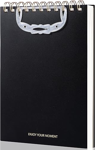 Yoment Cuaderno de espiral superior para zurdos, forrado de 6 x 9 pulgadas, cubierta impermeable con rayas universitarias, 160 páginas, cuaderno