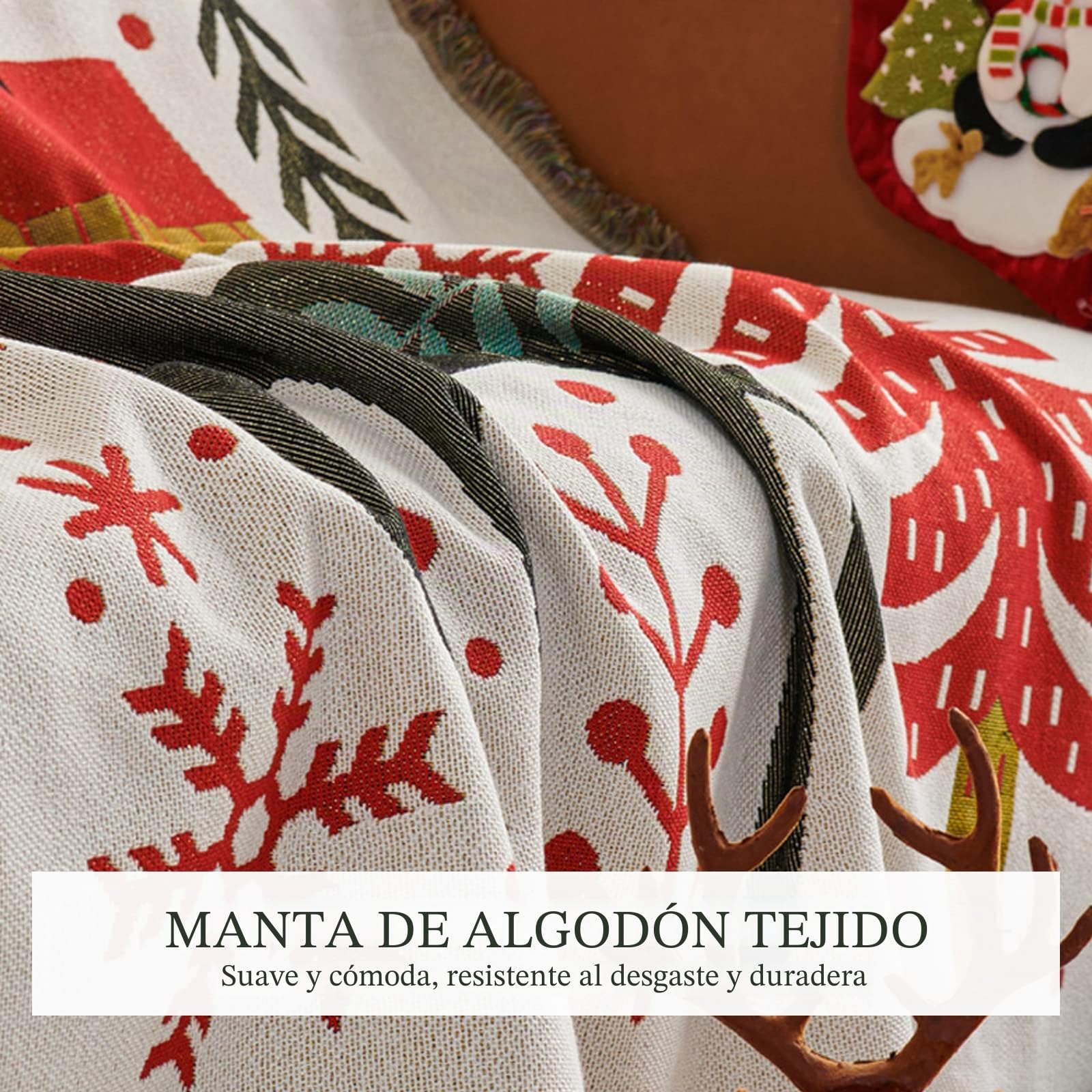 LumiSyne Mantas Decorativas De Navidad Manta De Algodón Tejida con Borlas Jacquard De Temática Navideña Tapiz Mantón Decorativa Manta para Sofá Cama Silla Manta De Camping Manteles Alfombra 160x130cm
