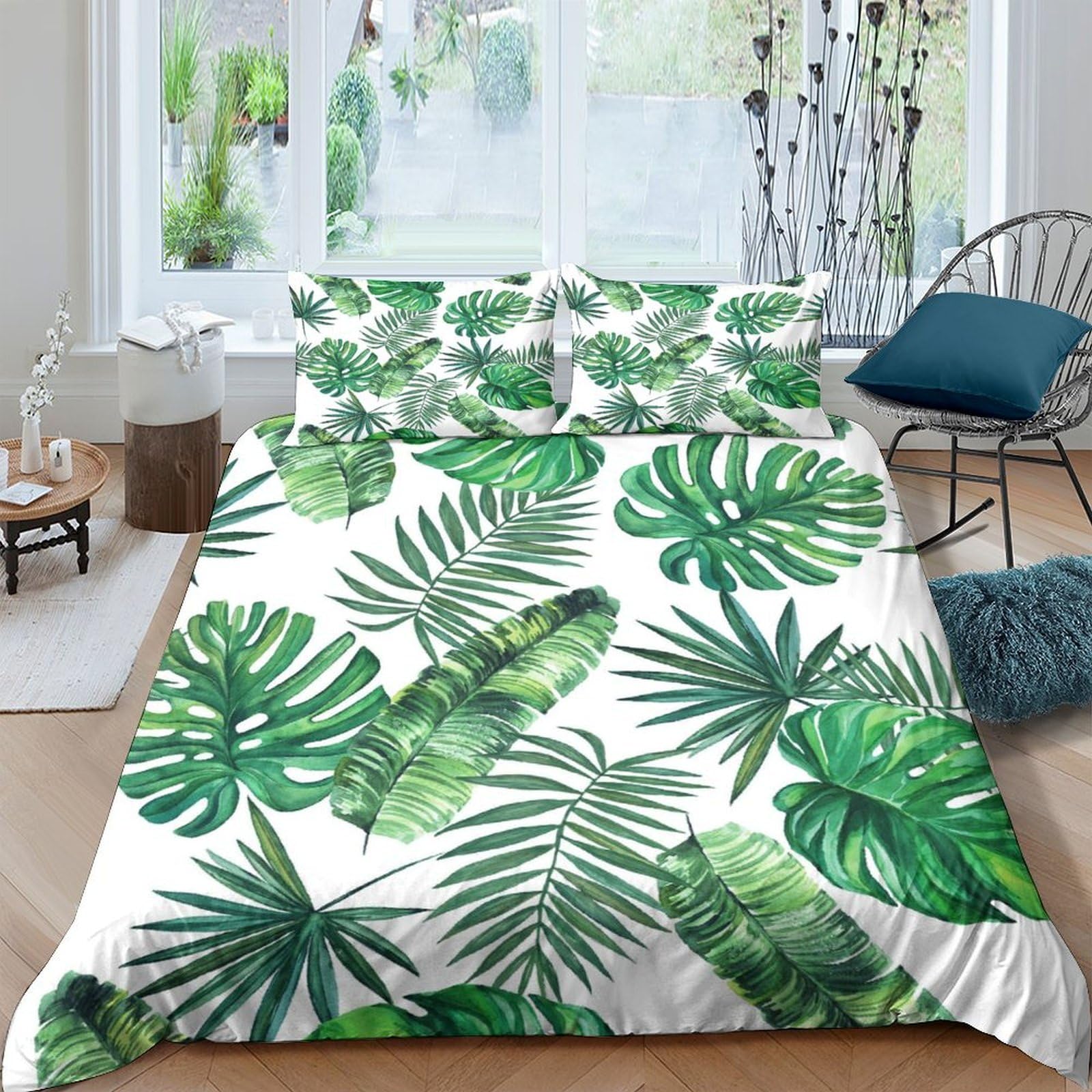 Ctjqhvkz Style-4 3D Printed Tropical Green Leaves Fitted Sheet Microfiber Soft Botanical Jungle Bed Cover For Bedroom Guest Room Decor Single（135X200cm）