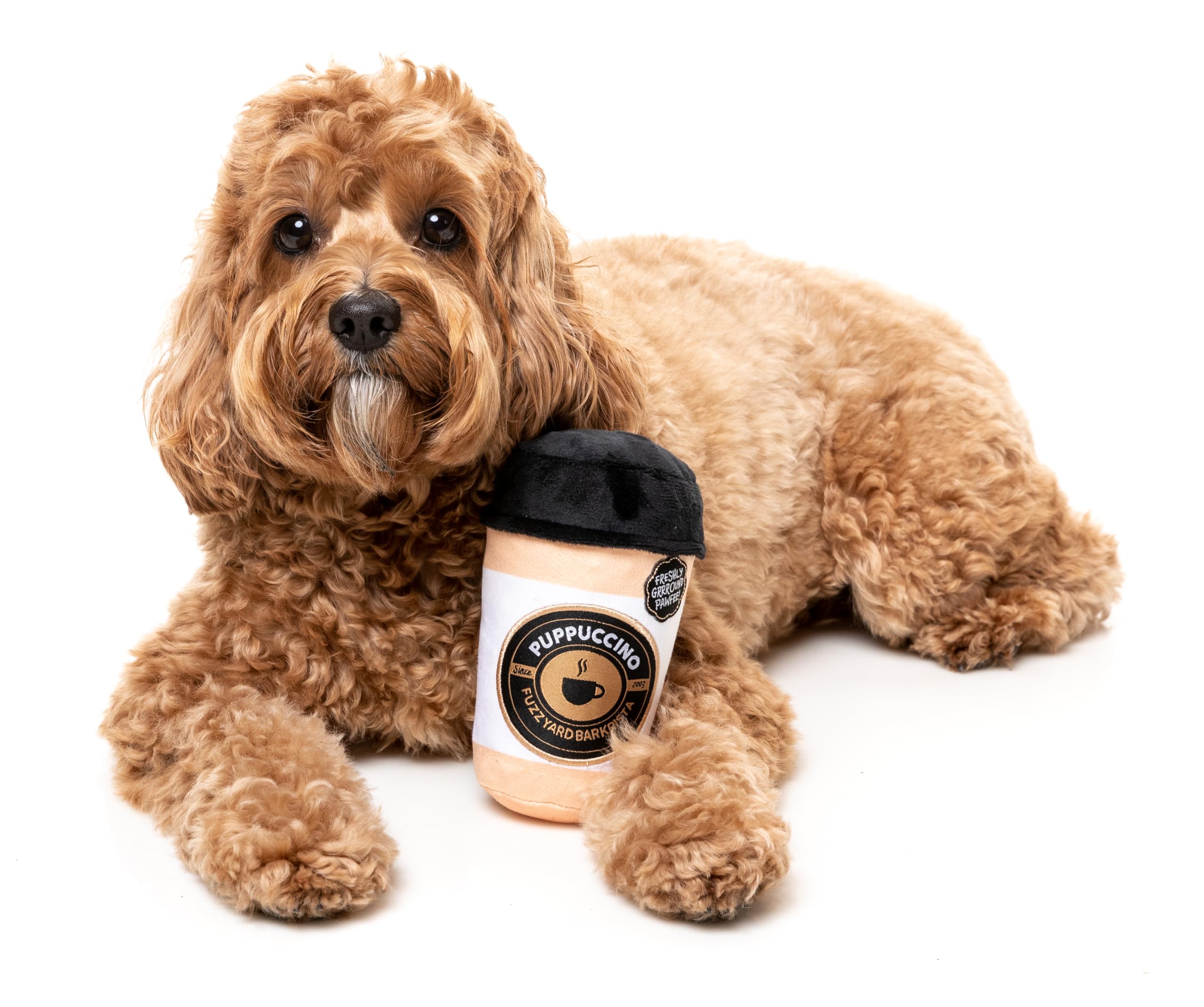 Fuzzyard Jouet pour chien Foodie pour le jeu, peluche couineuse pour toutes les races (Barkrista Puppuccino)