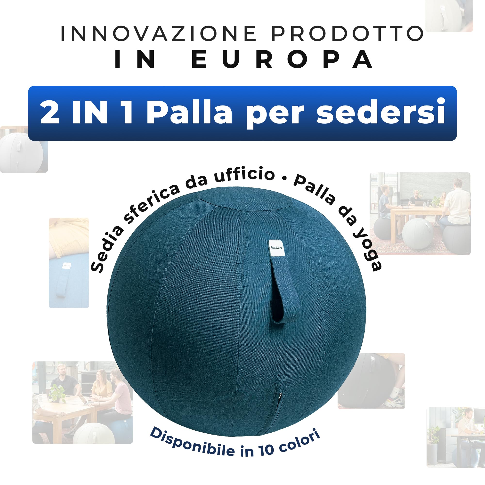 Backerz Palla da seduta per ufficio e casa, 65 cm, per yoga, con rivestimento, ergonomica, in lino