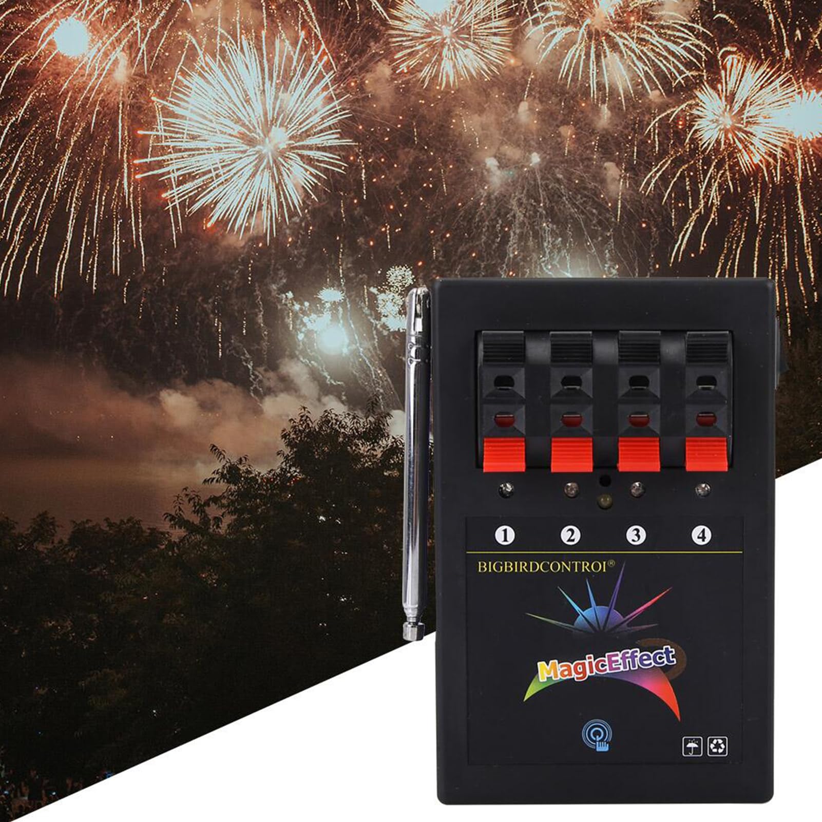 Comando a pulsante, fuoco d'artificio senza fili, sistema di fuochi d'artificio a 4 vie, alimentato a batteria, telecomando per accensione di fuochi d'artificio, controllo senza fili di fuochi