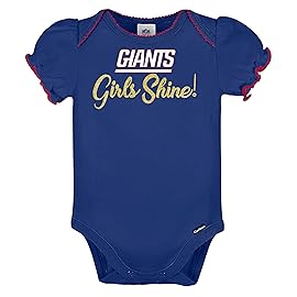 NFL New York Giants 3 Pack Ruffle Sleeve Team Bodysuit, blue/white/pink New York Giants, 6-12 Months