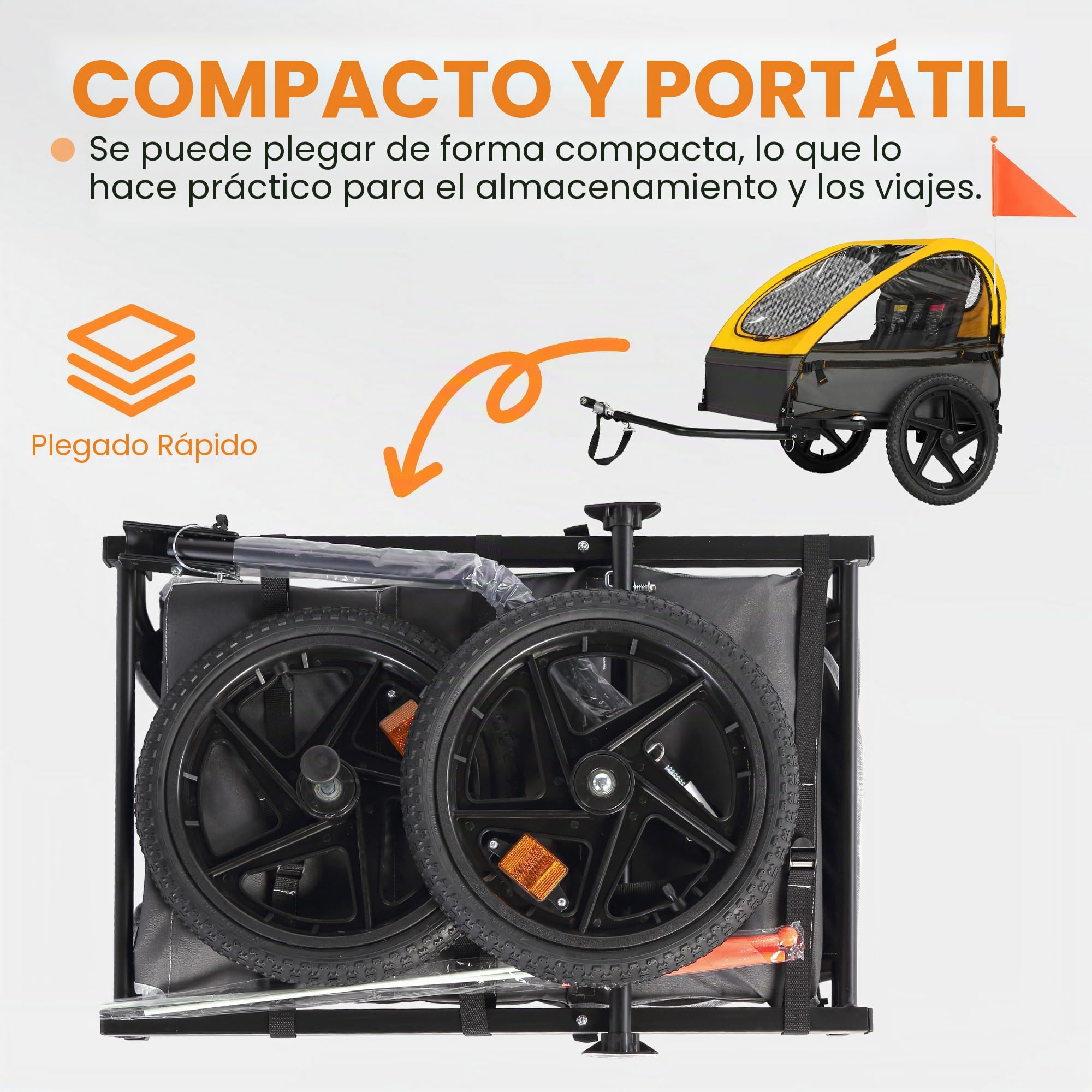 Remolque para Bicicleta Fiximaster, Remolque para Bicicleta para niños, Asiento ergonómico, Montaje Sencillo, Plegable, con neumáticos de Aire y Bolsas de Almacenamiento