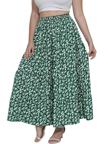 Younrui Women's Long Maxi Plus Size Skirt 2025 Trendy Flowy Elastic High Waist Casual Spring Swing A-line Floral Skirts