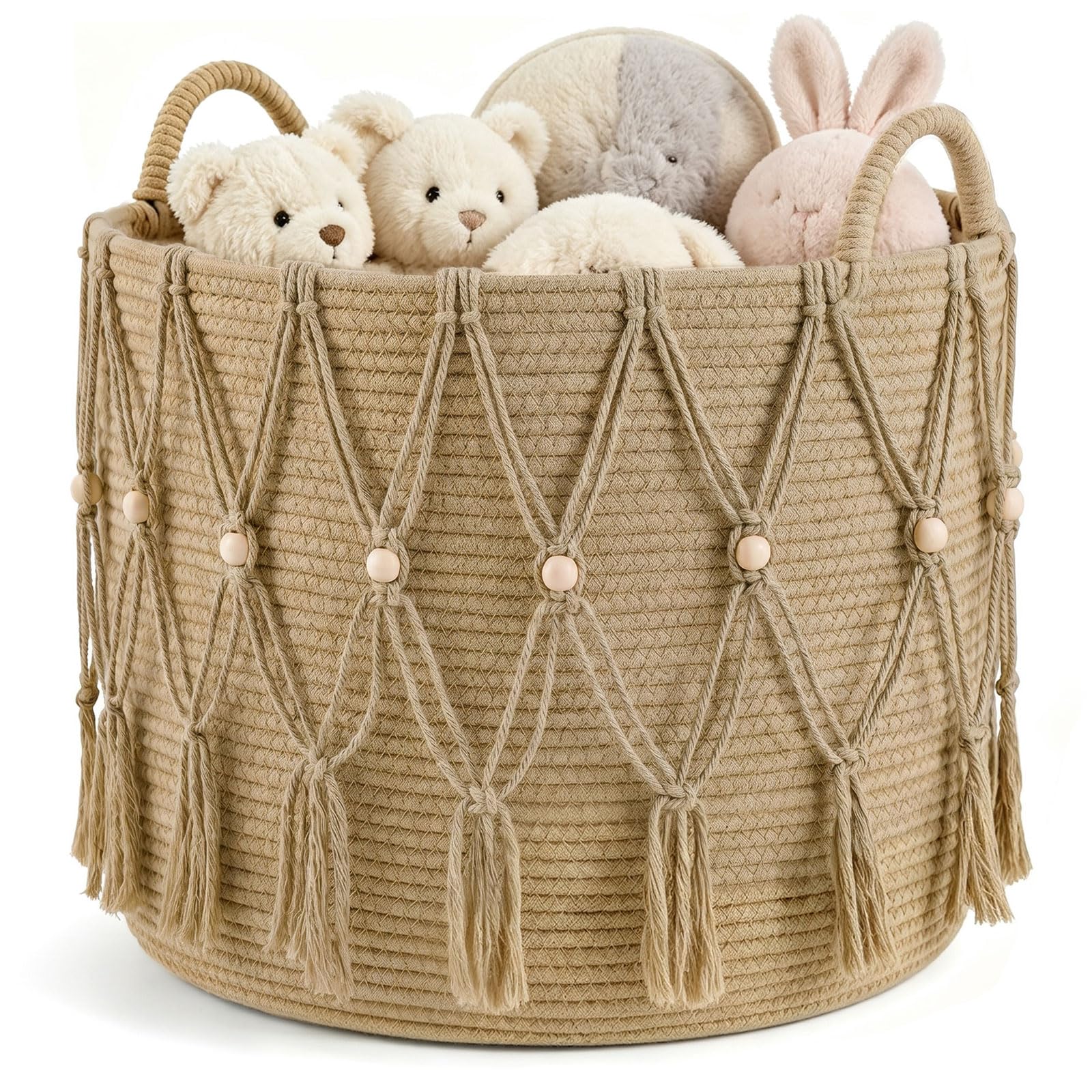 Large Woven Basket, 40x35cm Rope Basket, Large Cotton Rope Blanket Basket, Woven Storage Basket with Handle, Decorative Organiser Basket, Rope Organizer for Toy, Clothes, Living Room, Bedroom, Nursery