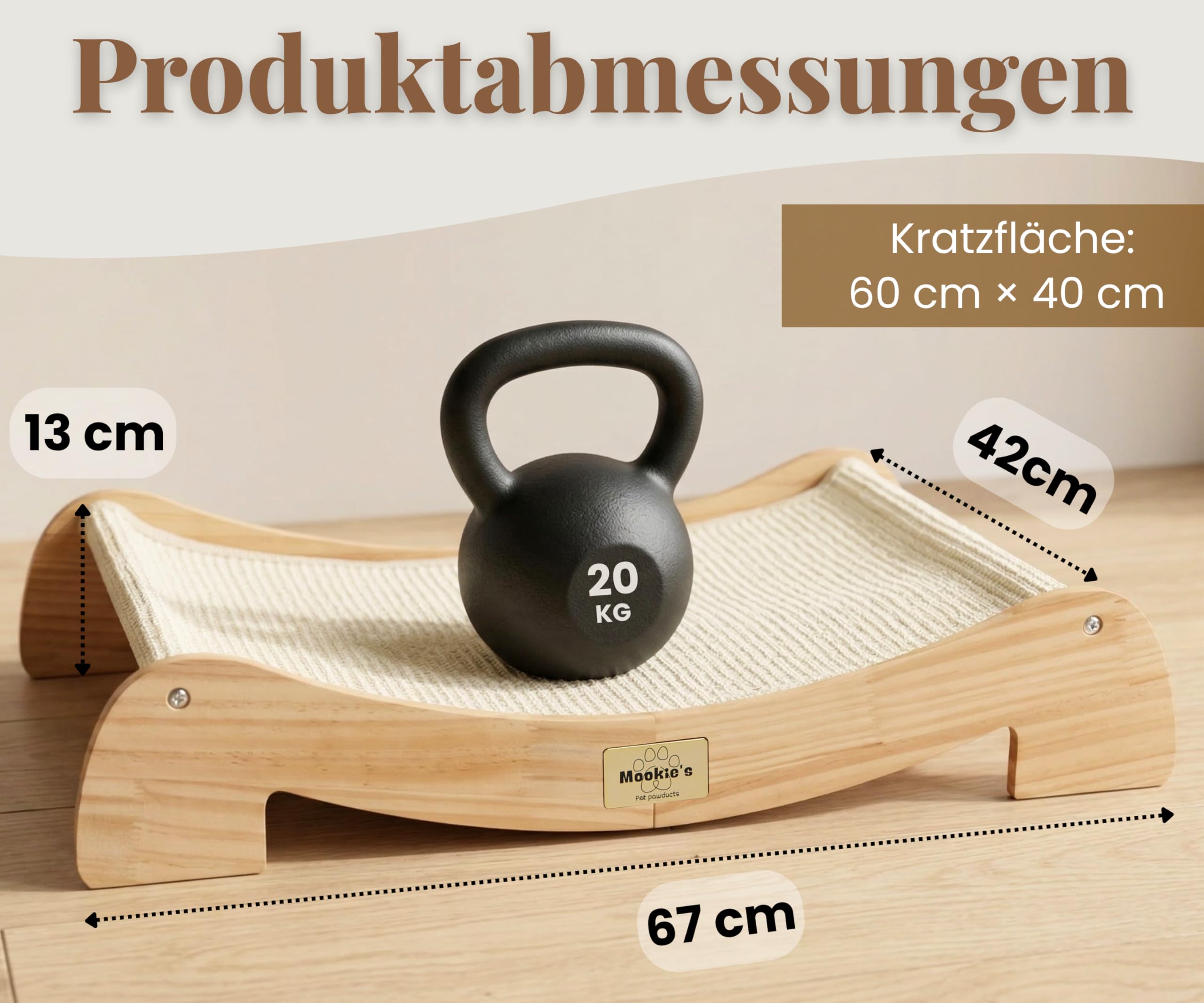 Mookie’s Kratzbrett für Katzen XL 67x42 cm – 2-in-1 Katzenliege & Kratzsofa aus Massivholz – Natursisal Kratzfläche – für Katzen jeder Größe