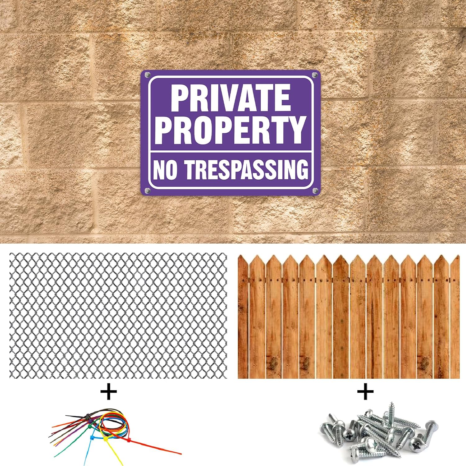 Yaocom 24 Pcs No Trespassing Signs Private Property Metal 7 x 10 Inch Reflective Aluminum No Trespassing Sign Weatherproof Warning Signs for Property Security Outdoor Yard Home (Purple, White)