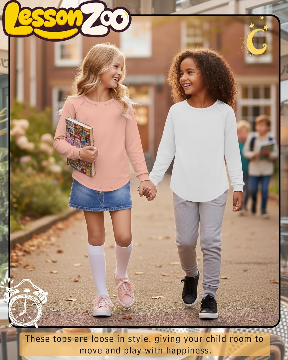 5 Pack Girls' Long Sleeve Shirts Curve Hem Crewneck Tops Raglan Loose Fit Casual Kids Basic Tees Fall - Image 6