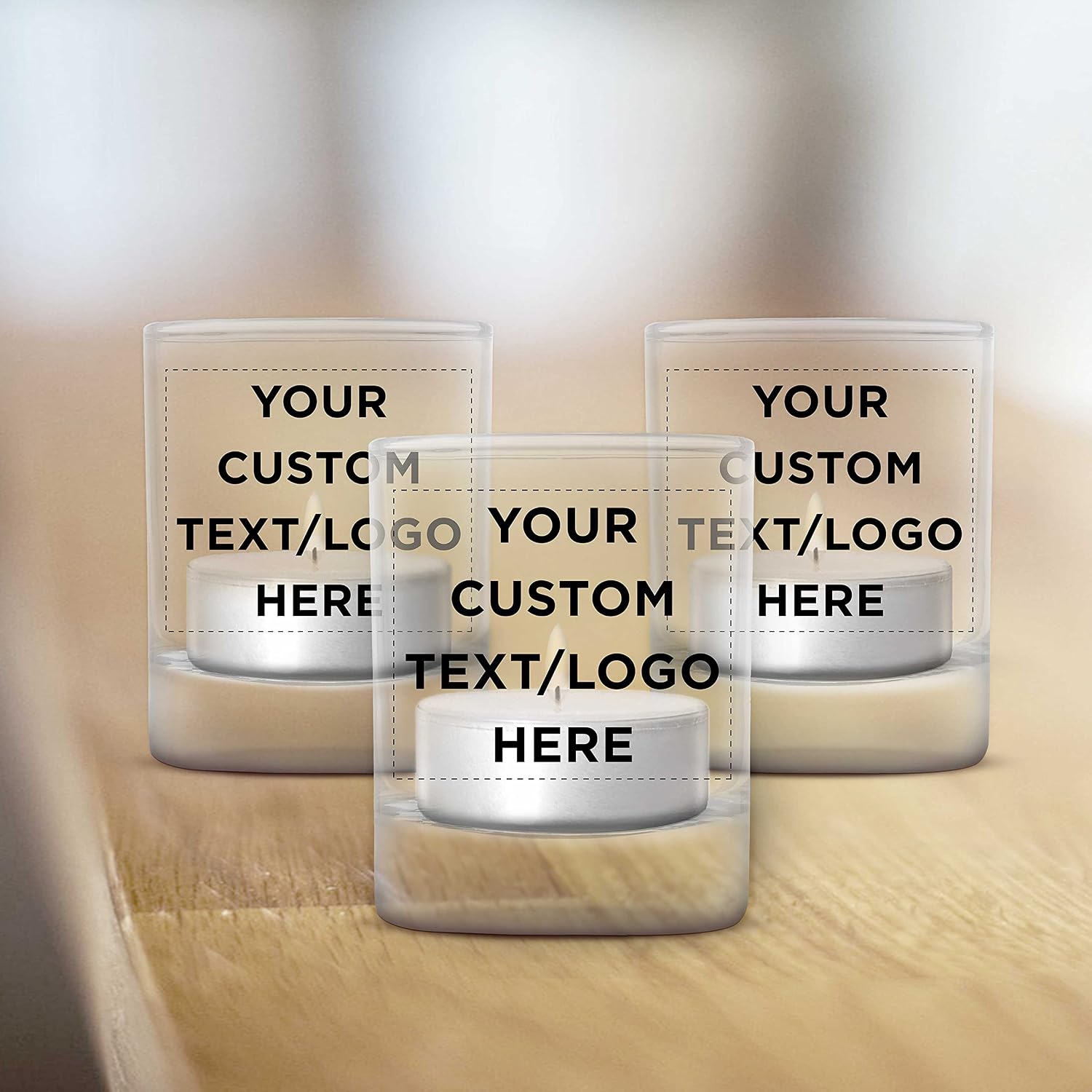 DISCOUNT PROMOS Custom Arc Votive Candle Holders 3 oz. Set of 12, Personalized Bulk Pack - Thick Base, Perfect for Wedding, Anniversary and Party Favors - Clear Bottom