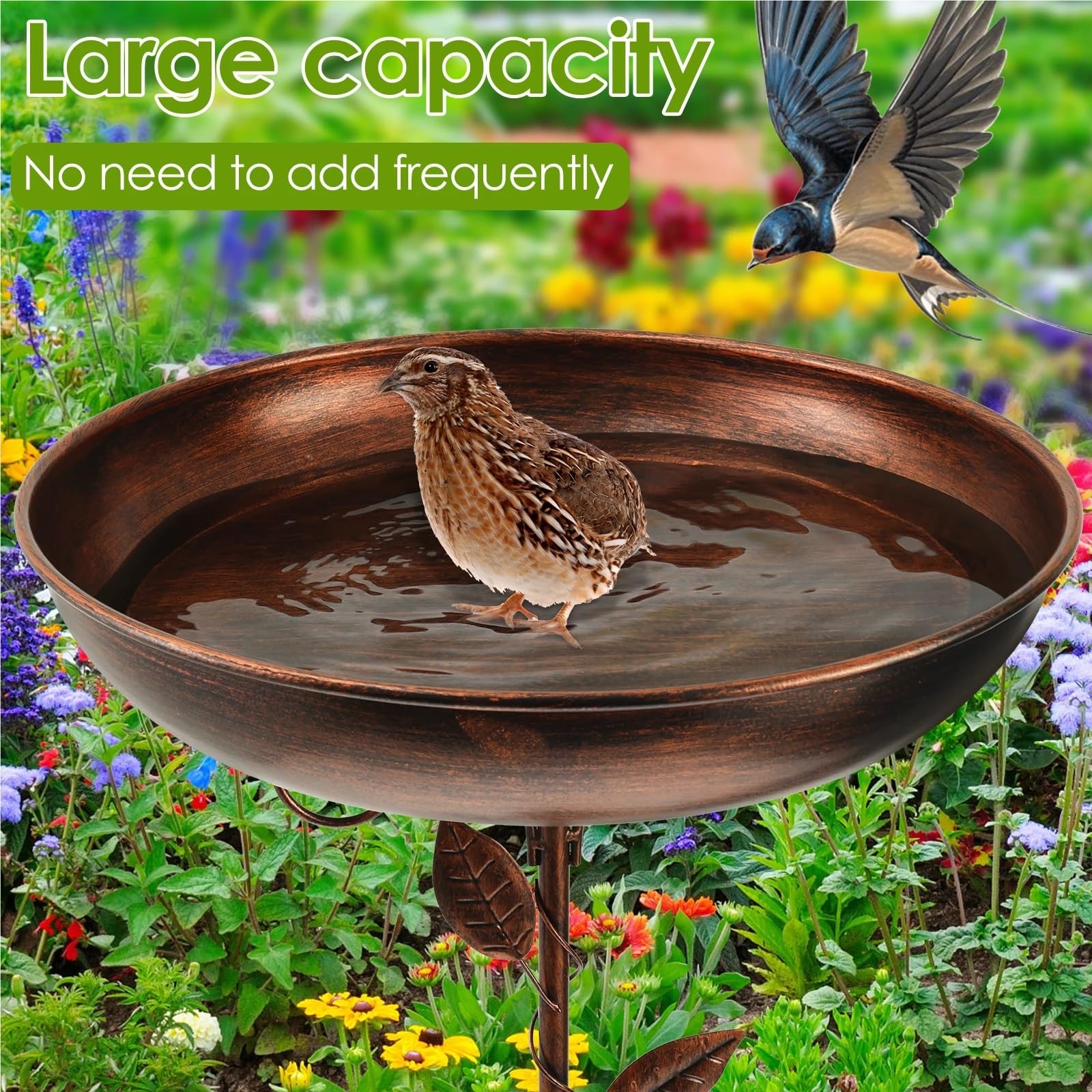 Metal Bebedero pajaros con Pie Comedero for pájaros, comedero for de 32 Pulgadas | Bebedero for pájaros independiente for jardín, Patio, patio, césped, bebedero for pájaros de pie