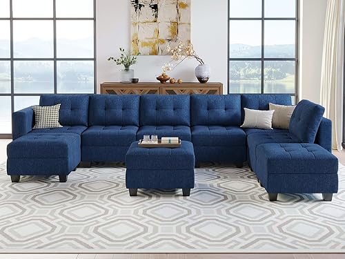 Miniatura 4 de Belffin Sofá modular de gran tamaño con tumbona reversible, sofá modular convertible con otomana en forma de U, juego seccional con asientos de