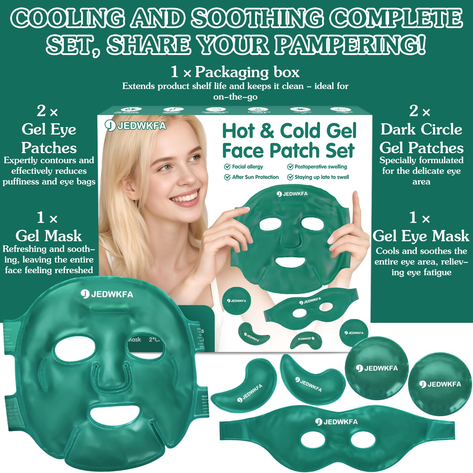 Maschera Occhi Gel Freddo, Maschera Viso e Occhi Rinfrescante, con 4 Maschera per Occhi Riutilizzabile, per Occhi Gonfi, Occhi Stanchi, Mal Di Testa, Hangover, Emicrania