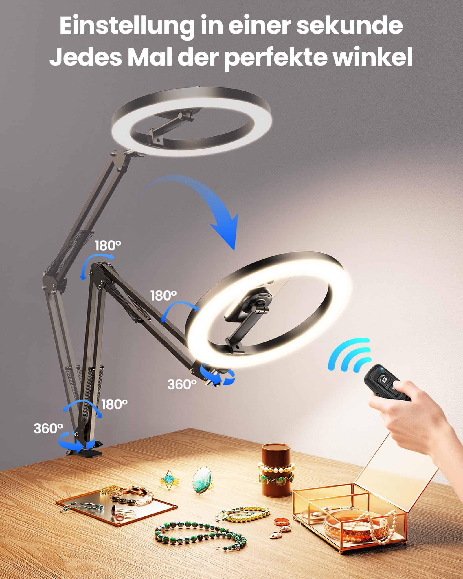 Evershop Supporto magnetico per cellulare con luce ad anello per cucina e alimenti – Luce ad anello con treppiede per tavolo