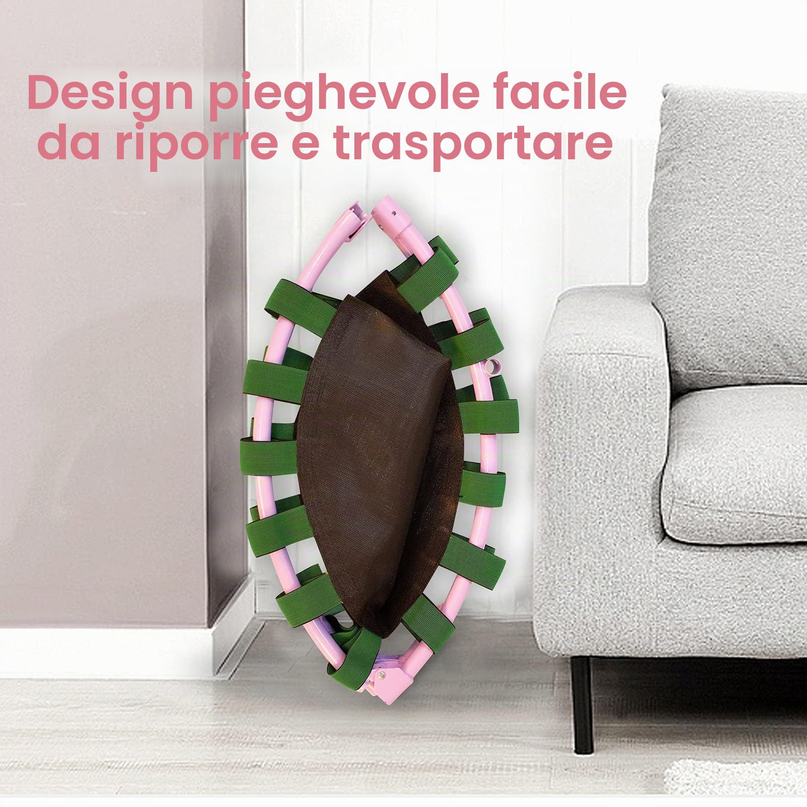 Trampolino per Bambini, ø96cm Mini Trampolino Pieghevole per Bambini con Manico Copertura Protettiva di Sicurezza Tappetino per Saltare per Interni