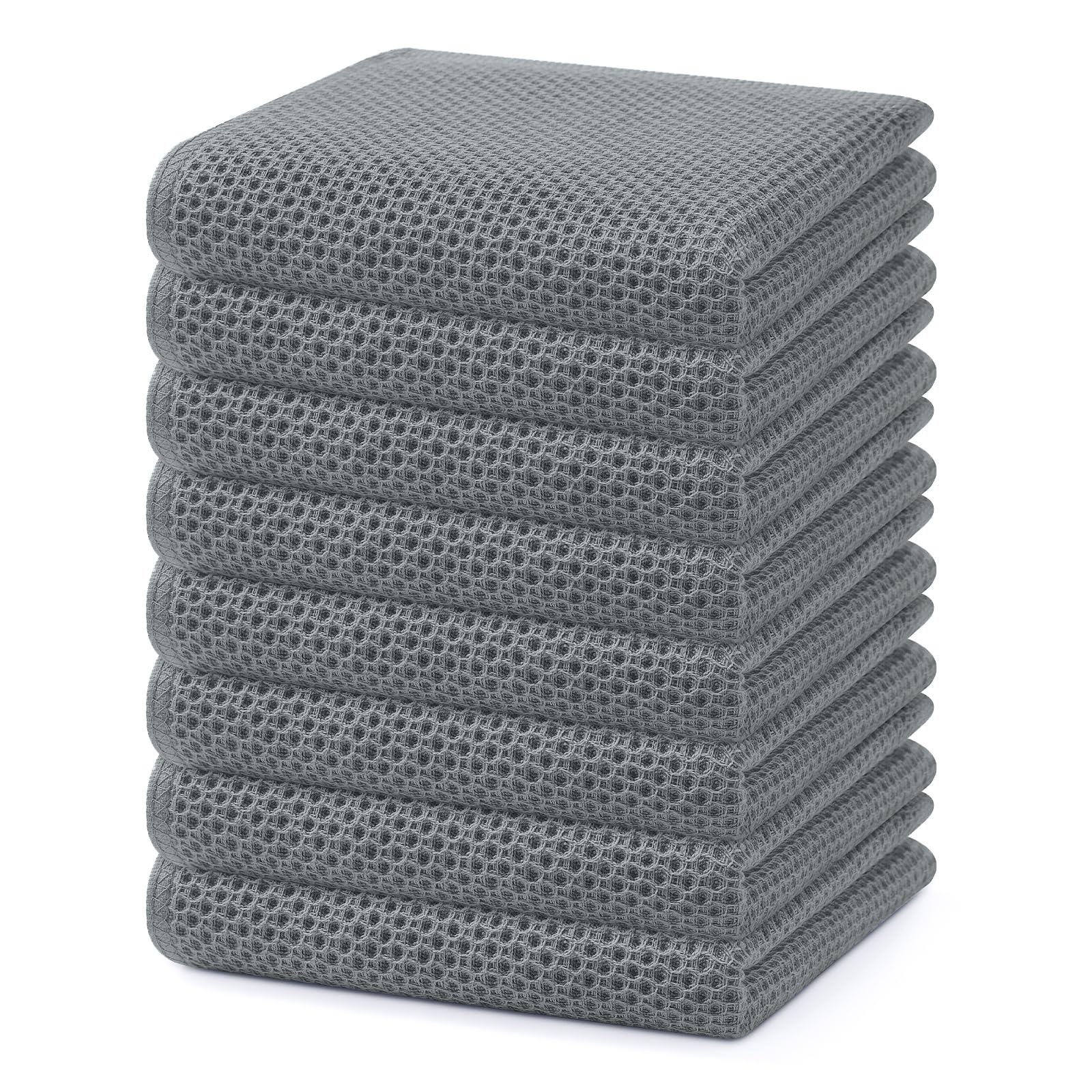 Homaxy 100% Cotton Waffle Weave Kitchen Dish Towels 8-Pack, Grey