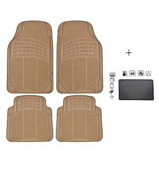 Semaphore Customisable Non Slip 4-Piece Full Set Ridged Heavy Duty PVC Rubber Floor Mat & 1 Piece of Car Dashboard Non Slip, Anti Slip, Anti Skid Mat for Maruti Baleno (Beige)