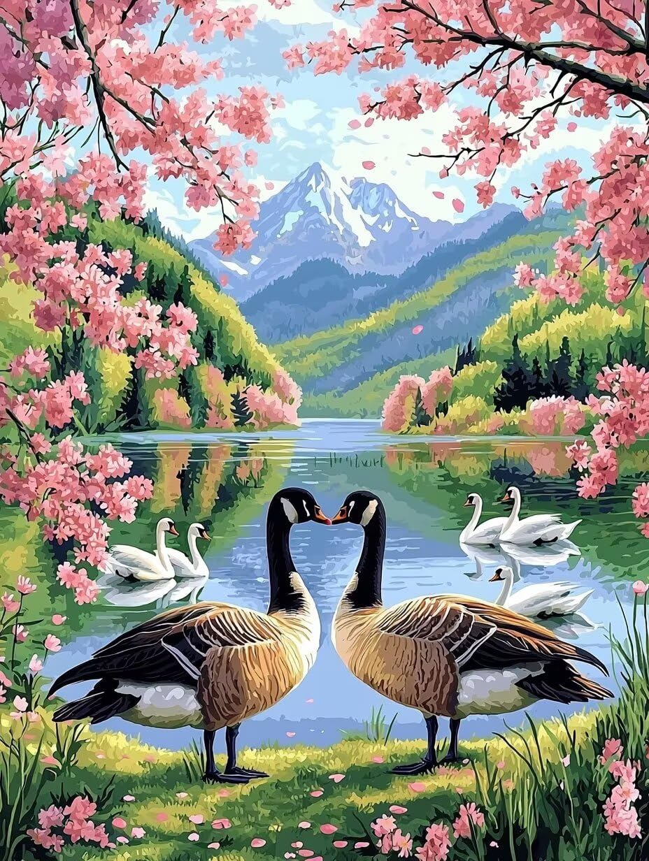 Wildentenlandschaft Malen Nach Zahlen Erwachsene Anfänger, 80x100cm c-261 | Malen nach Zahlen Erwachsene Leinwand Kit, DIY Handgemalt Ölgemälde Set mit 3-Pinseln und Acrylfarbe für Wanddeko,Ohne Rahmen