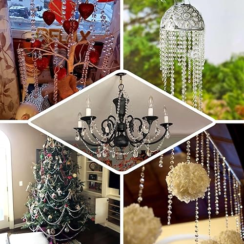 Miniatura 5 de Efavormart - Juego de 8 guirnaldas de cristal acrílico transparente de 13 pulgadas, cadenas octogonales con cuentas para decoración de bodas,