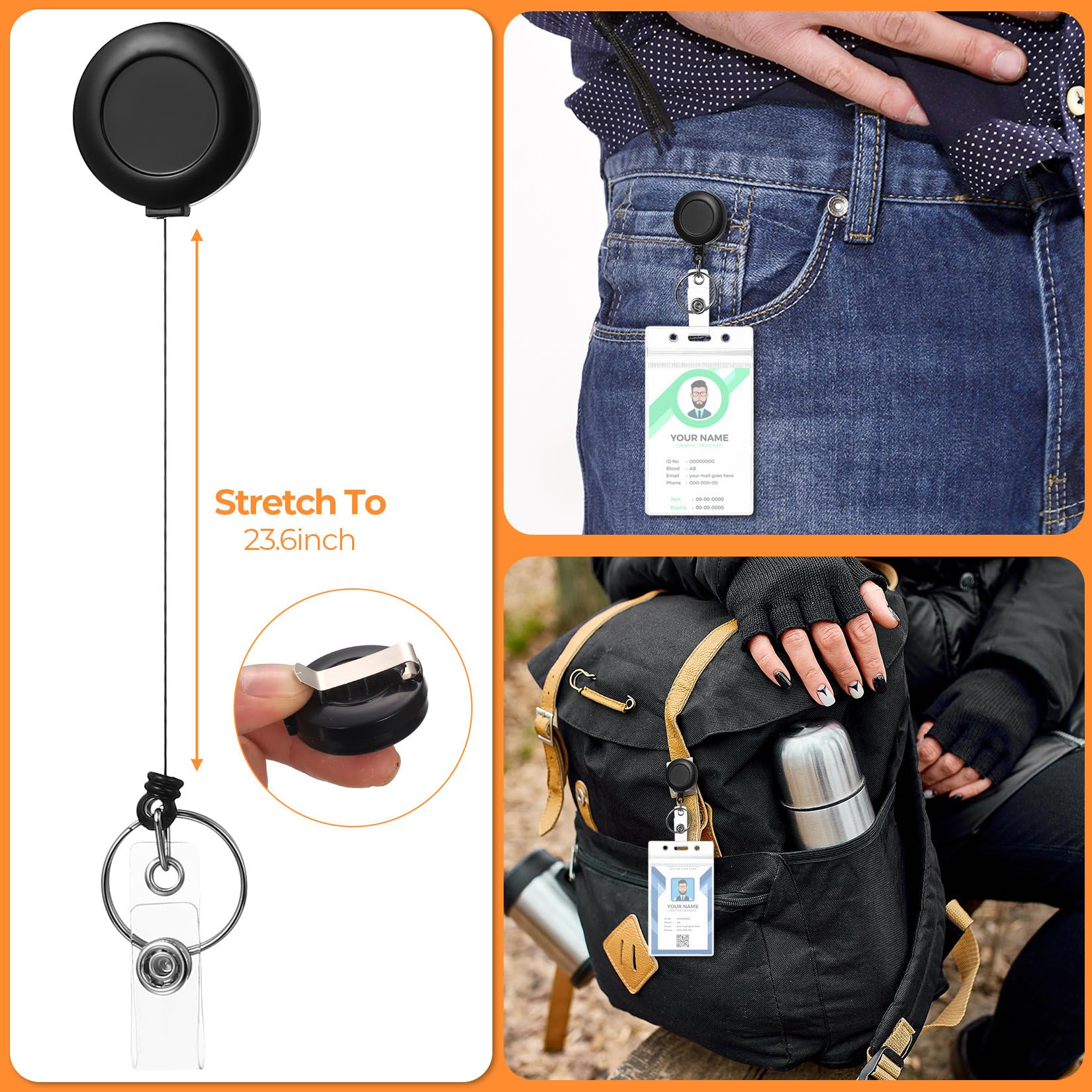 10 PcsPorta Tarjetas Identificativas con Cordones, Portatarjetas Identificación Transparente con Cordón Retráctil, Porta Tarjetas Colgante Tarjetero Colgante para oficinas y escuelas (vertical)
