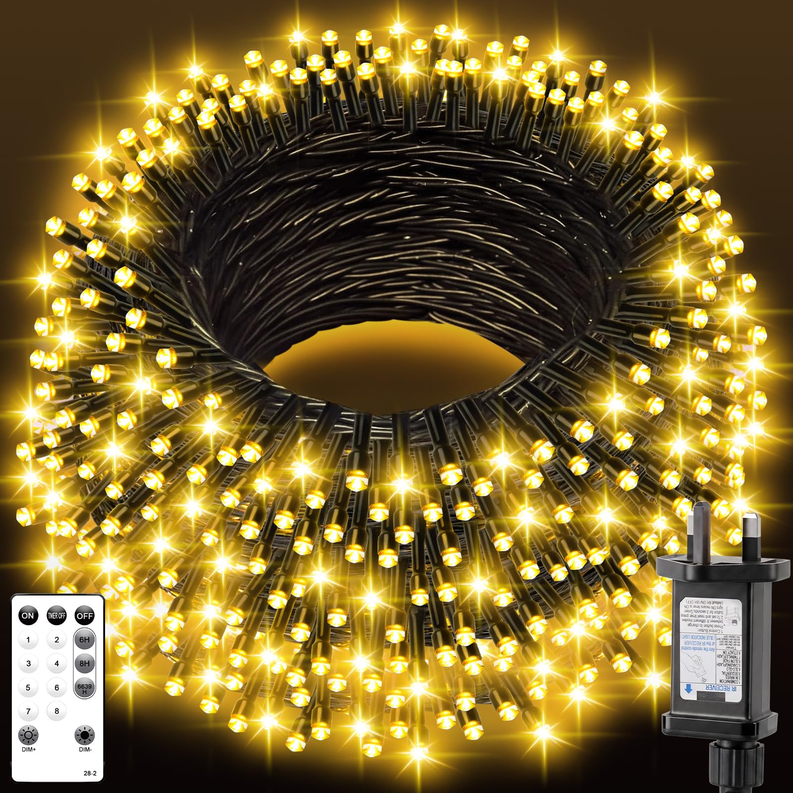 PBGMRT Outdoor Christmas Tree String Lights - 100m 1000LED Warm White Long Fairy Lights Plug in with 8-Modes IP44 Waterproof Remote Timer String Lights Decoration for Outside