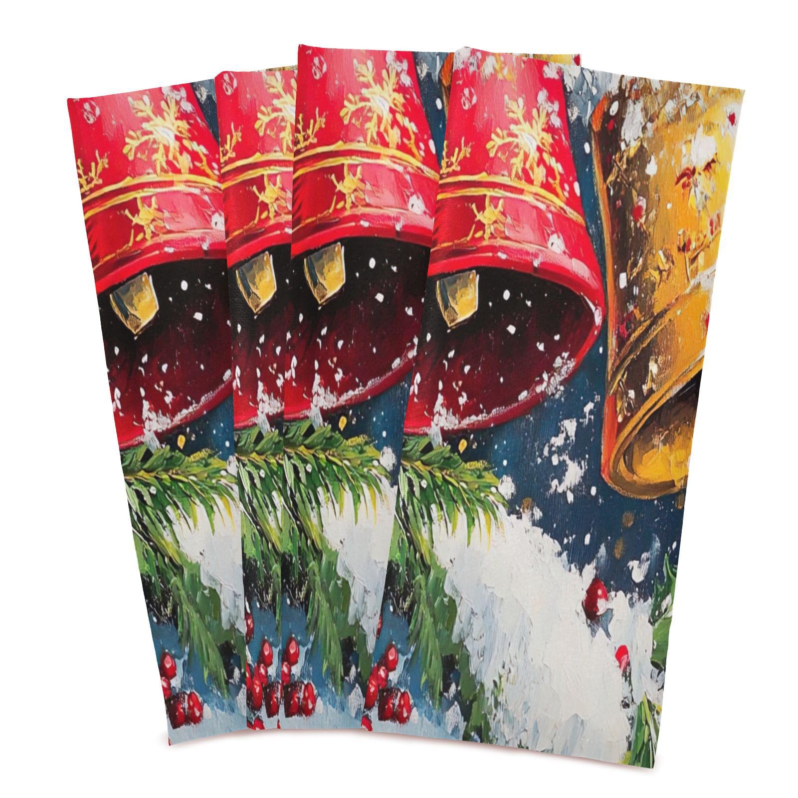 STAYTOP Christmas Bell Kitchen Dish Towel Set,4Pcs Drying Kitchen Towels Tea Towels Gift Set for Drying Cleaning Cooking Baking
