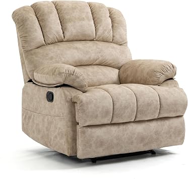 Modern Manual Recliner Chair for Adults,Lazy Boy Recliner Chair, Oversized Single Sofa with Footrest&Adjustable Backrest,Pockets,Fabric Beige
