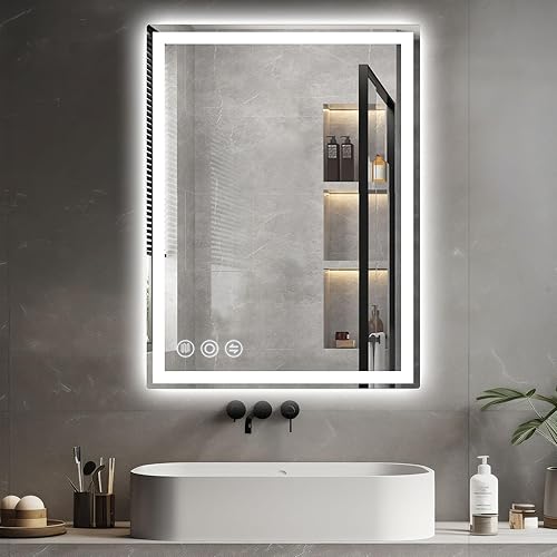 Espejo de baño LED para pared, espejo inteligente de 28 x 36 pulgadas con luces, espejos de pared delanteros y retroiluminados, certificación UL,