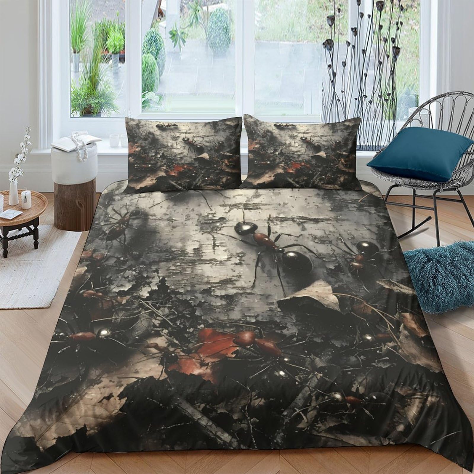 GPLZQXKJNH 3D Printed Dark Urban Graffiti Duvet Cover Microfiber Soft Breathable Abstract Grunge Bedding Set with 2 Pillowcases for Bedroom Home Single（135x200cm）