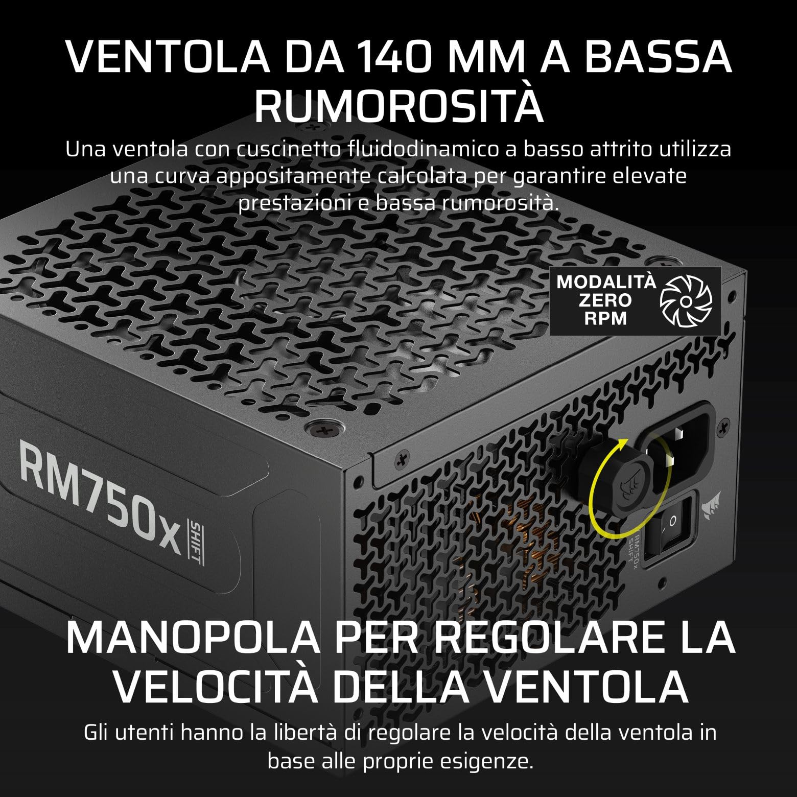CORSAIR RM750x SHIFT (2025) Alimentatore ATX Completamente Modulare - Interfaccia Laterale Modulare, Cavo Nativo 12V-2x6, ATX 3.1 e PCIe 5.1, Condensatori a 105°C, Cybenetics Gold - Nero
