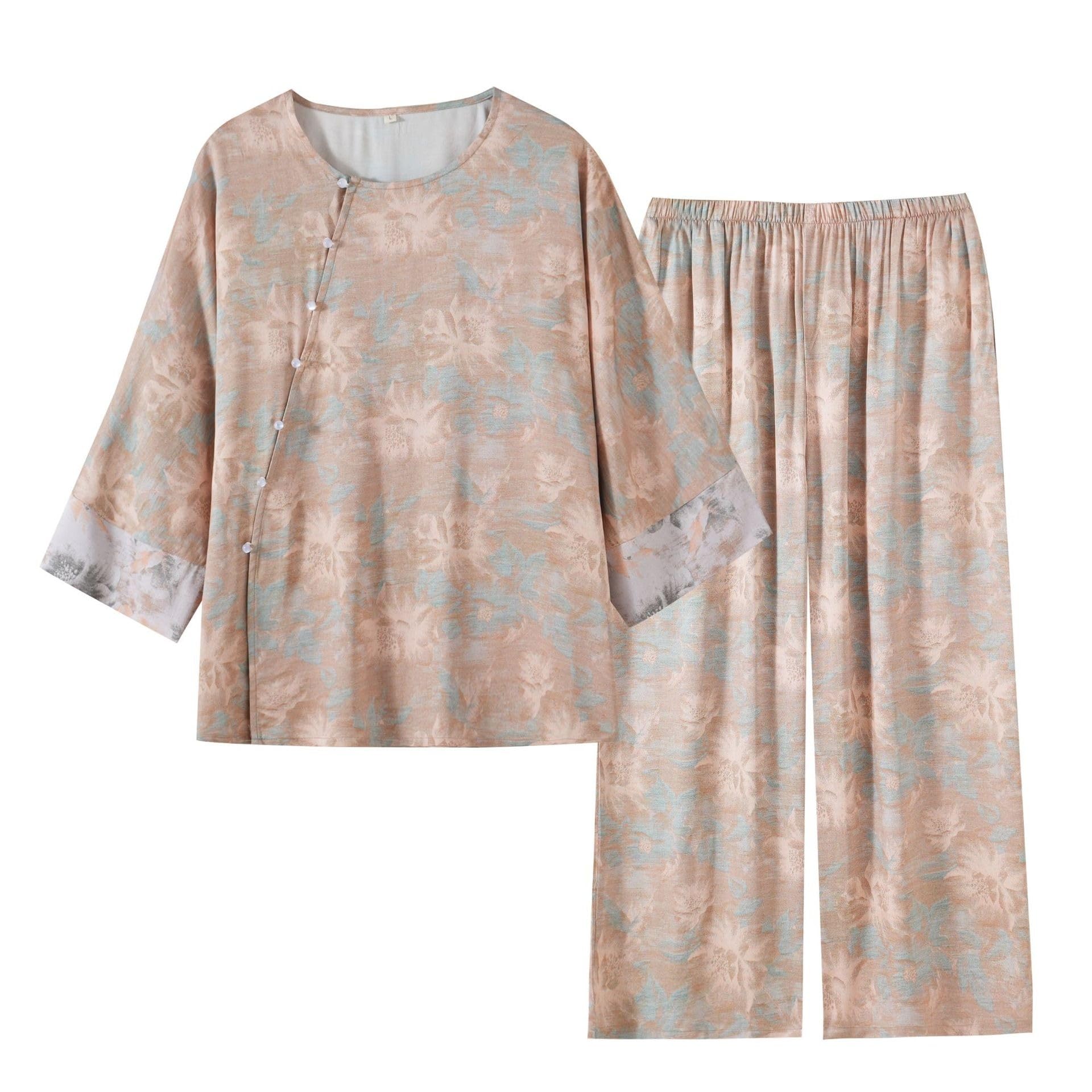 Pijama de algodón fino estilo chino para mujer, conjunto de descanso de manga larga para primavera