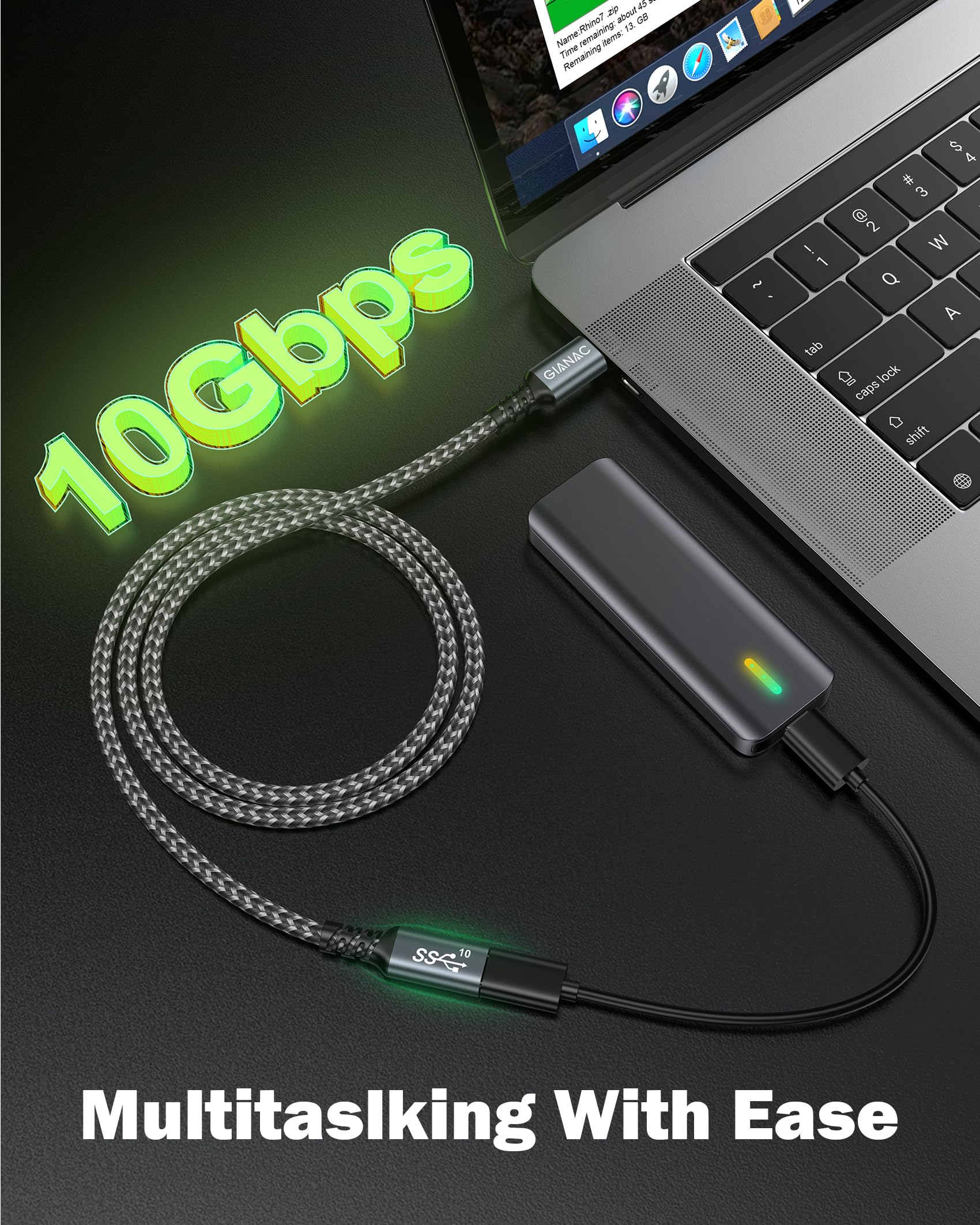 GIANAC Cavo di Prolunga USB C 100W 2M,3.2 Gen2 4K@60Hz Cavo Type C Maschio a Femmina 10Gbps Cavo Prolunga Tipo C Compatibile per iPhone 15 Pro Max, MacBook Pro/Air XPS 15 Galaxy S23 S22