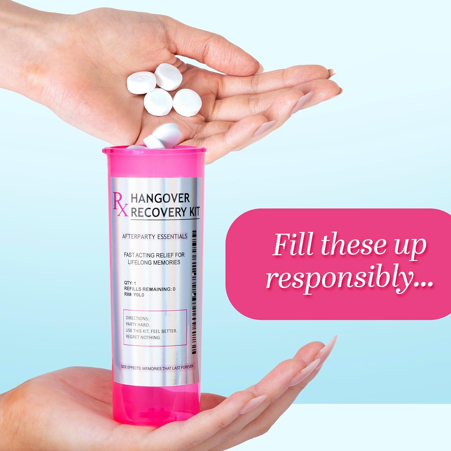 Set of 10 Large Pink Pill Bottles for DIY Hangover Kits – Empty Bottles for Hangover Kit Supplies, Valentines Day Gifts, Bachelorette Party Favors, 21st Birthday & Bridesmaids Gifts