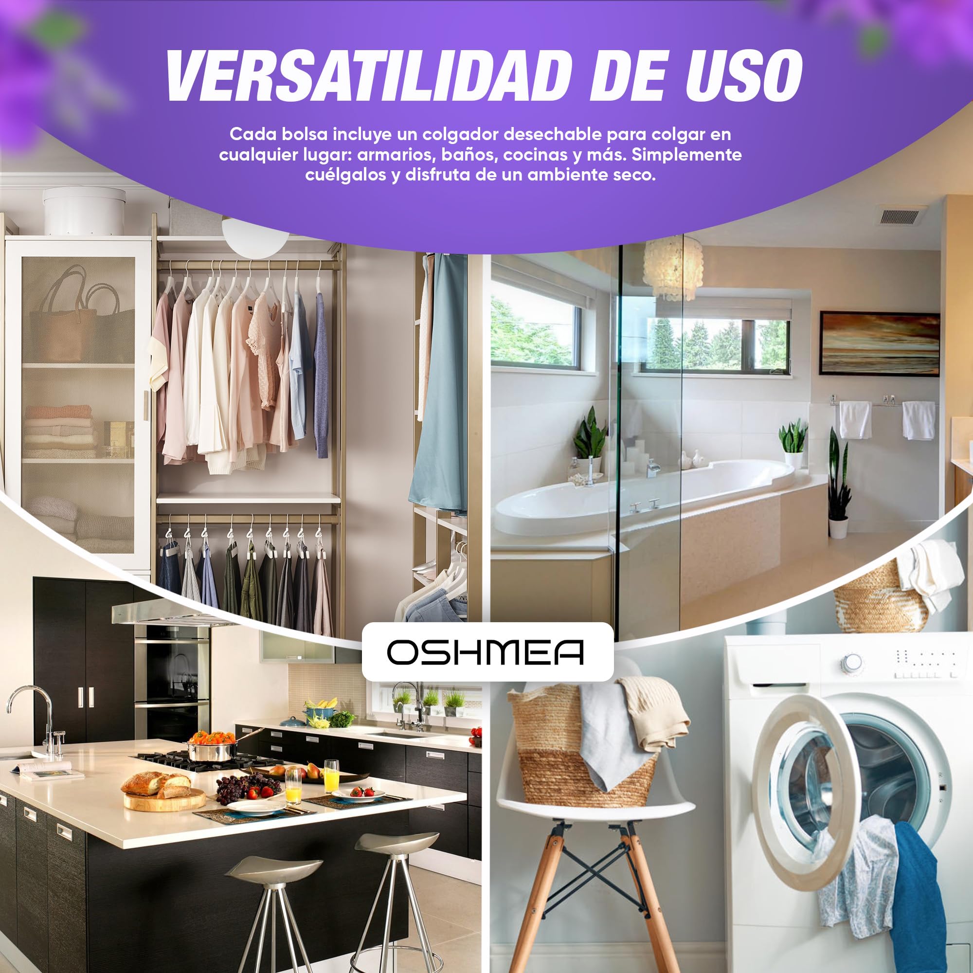 Pack 10 Bolsas Antihumedad PREMIUM de 500ML Función 2 EN 1 Deshumidificador Armario con Aroma Lavanda. Bolsas Absorbentes de Humedad y Condensación. Quita Moho y Olores en Armarios, Ropa, Casa